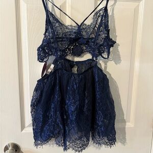 Avidlove plus size Elegant Lace Blue Lingerie Set